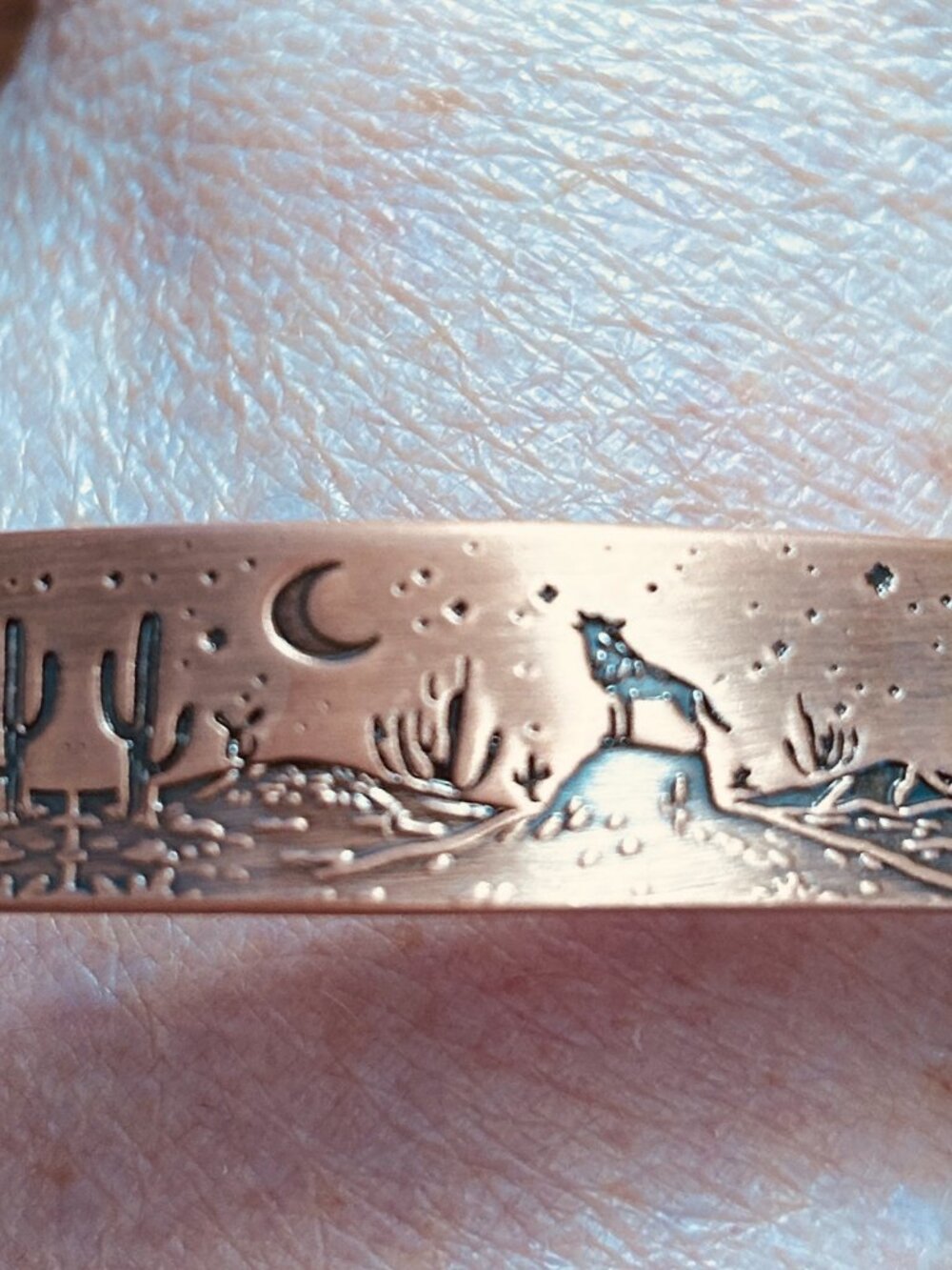 Copper Bracelet Southwest Coyote Cactus Design